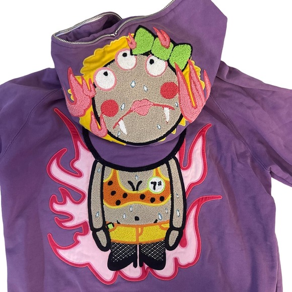 Women M Devil Nut Under Red Flag Purple Zip Hoodie Cotton Jacket Embroider Knit - Picture 7 of 7